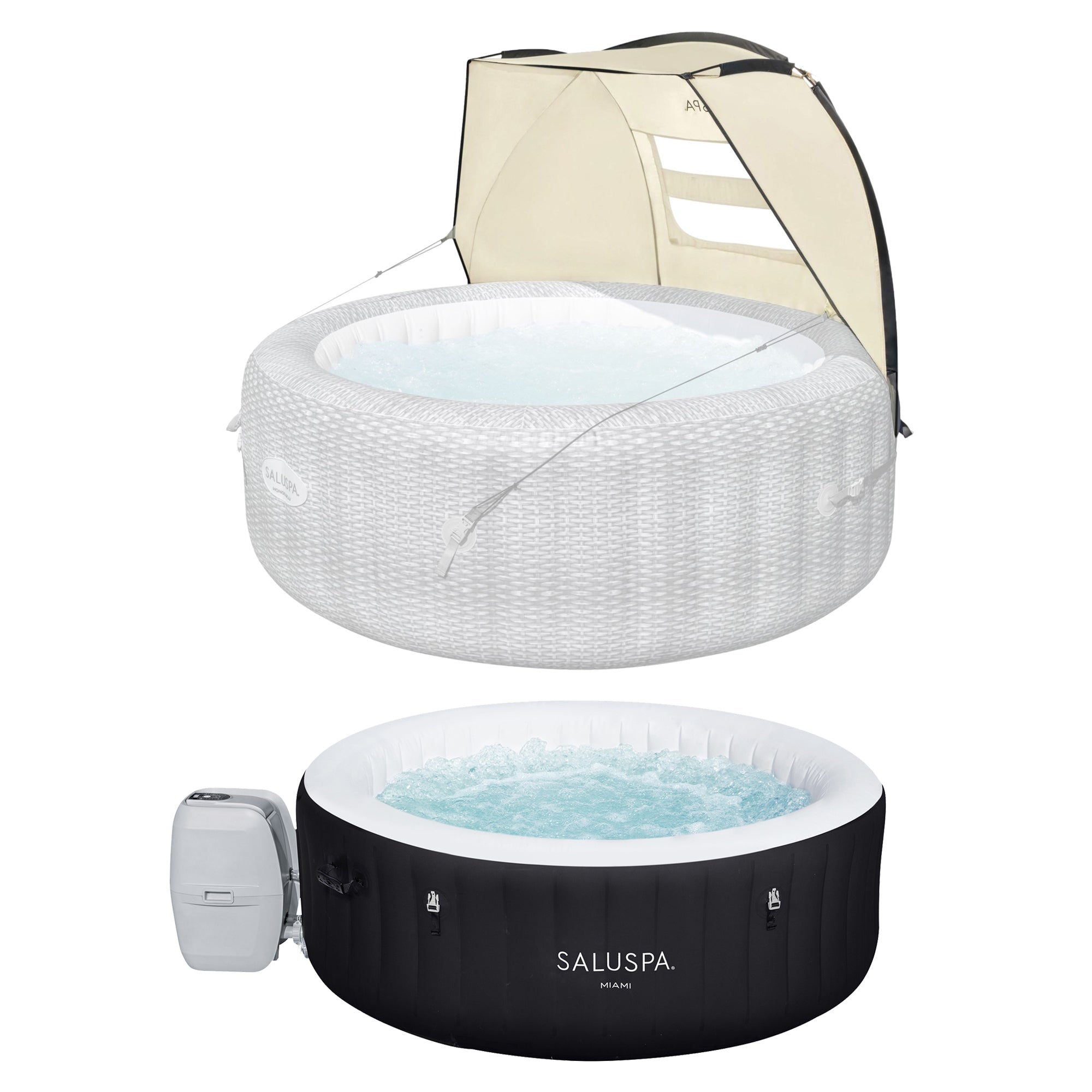 Bestway SaluSpa Sun Shade Canopy with Miami SaluSpa Inflatable Outdoor Hot Tub