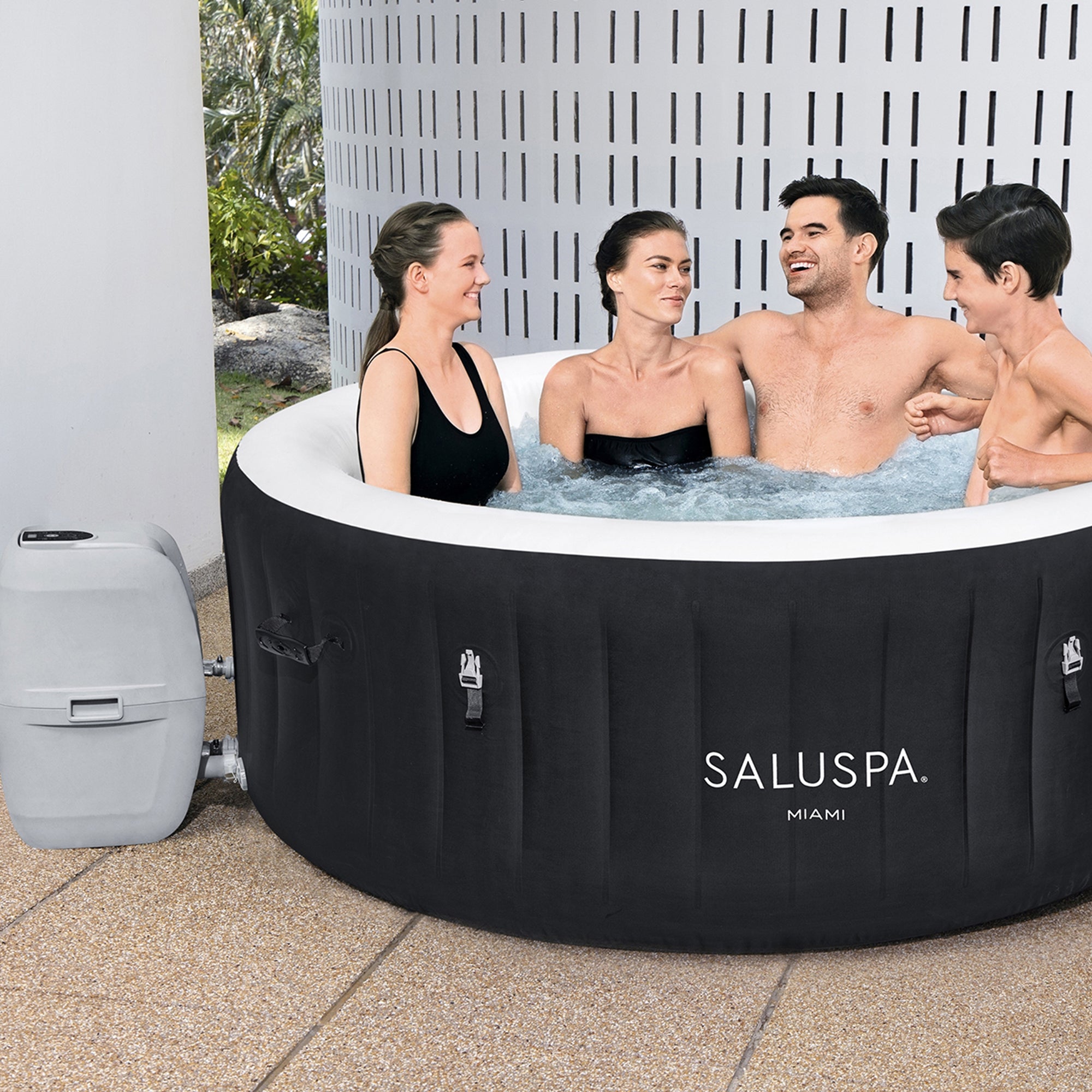 Bestway SaluSpa Sun Shade Canopy with Miami SaluSpa Inflatable Outdoor Hot Tub