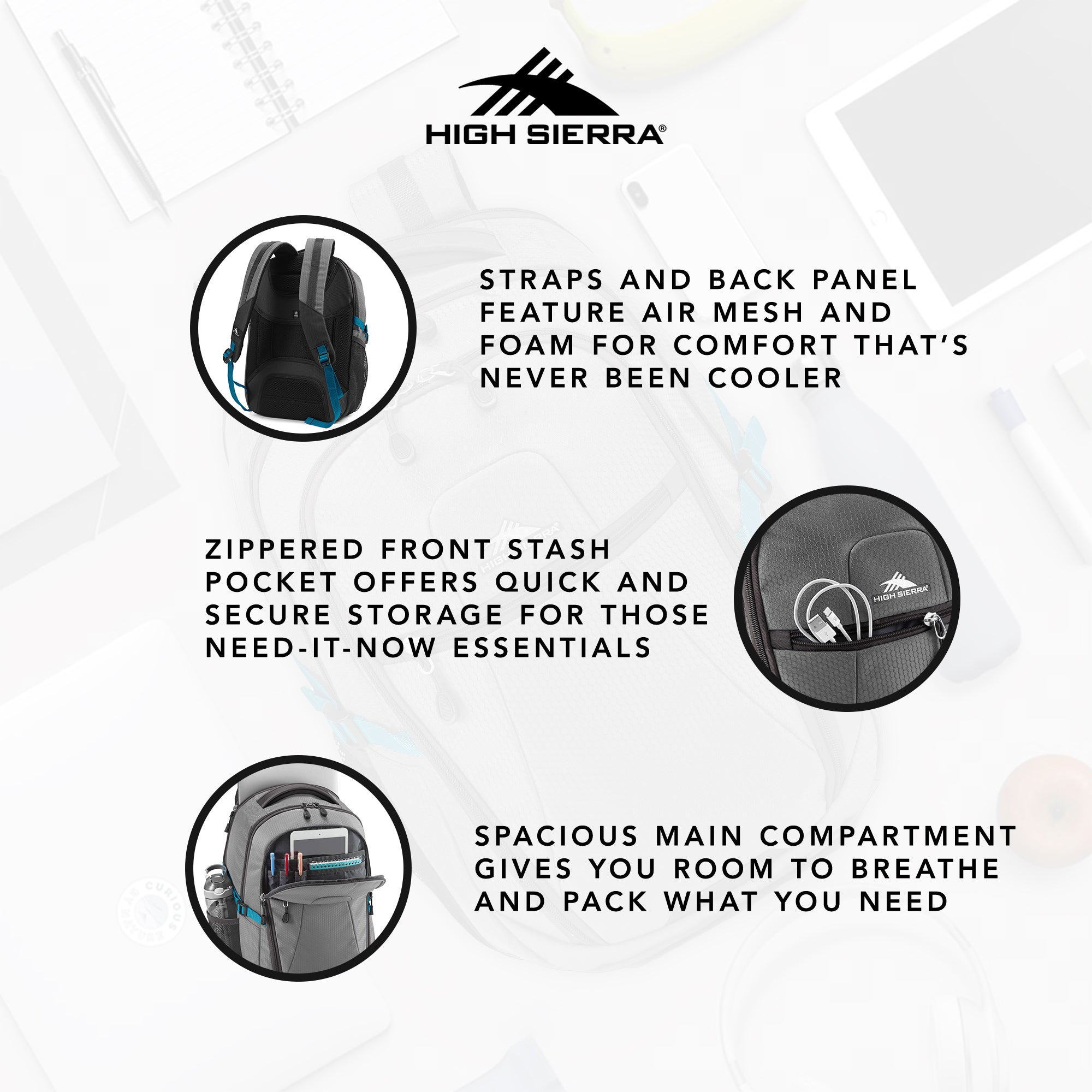 High Sierra Fairlead Computer Laptop Travel Backpack with Zipper Closure, Gray