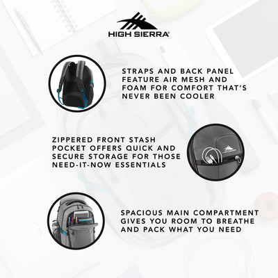 High Sierra Fairlead Computer Laptop Travel Backpack with Zipper Closure, Gray