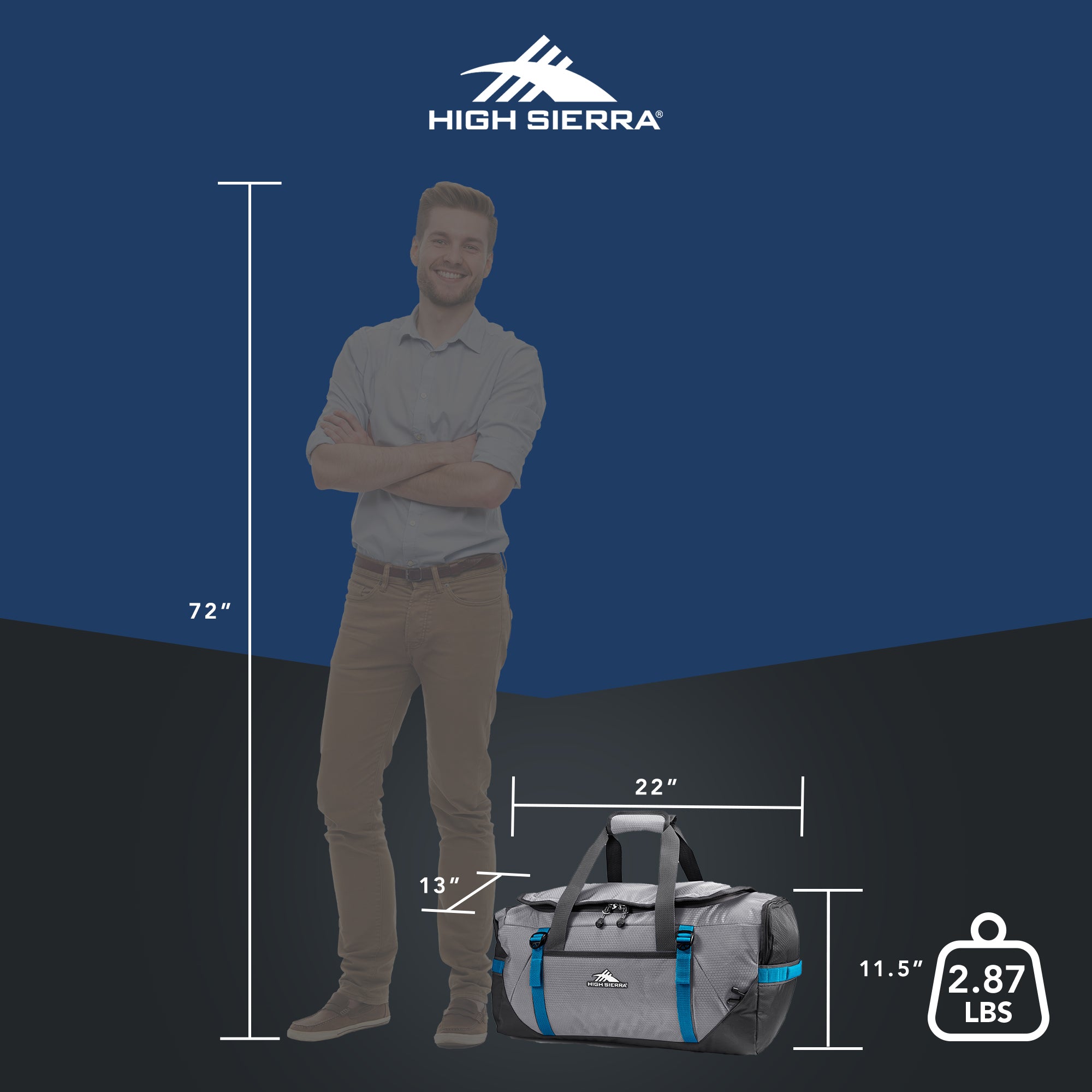 High Sierra Fairlead Travel Overnight Duffel Backpack Gym Bag, Steel Gray/Blue - VMInnovations