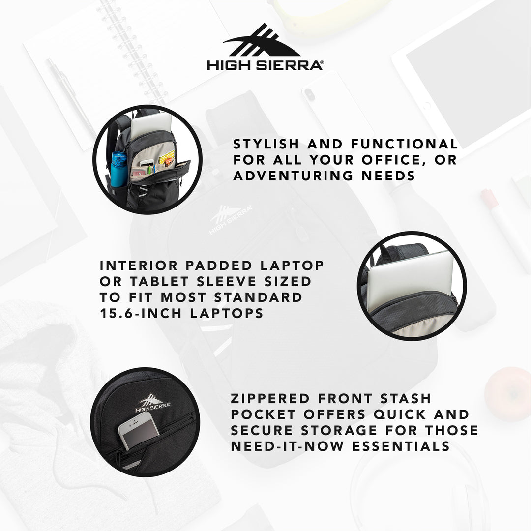High Sierra Outburst 2.0 Backpack w/Padded Laptop/Tablet Sleeve, Black(Open Box) - VMInnovations