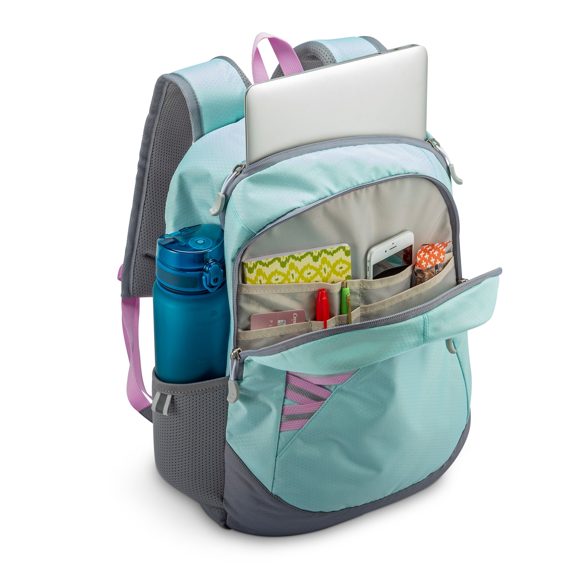 High Sierra Outburst Backpack w/Padded Laptop Sleeve, Sky Blue/Iced Lilac (Used) - VMInnovations