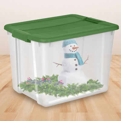 Sterilite 12 Gal Latching Lid Holiday Storage Tote Organizer Bin, Green, 8 Pack