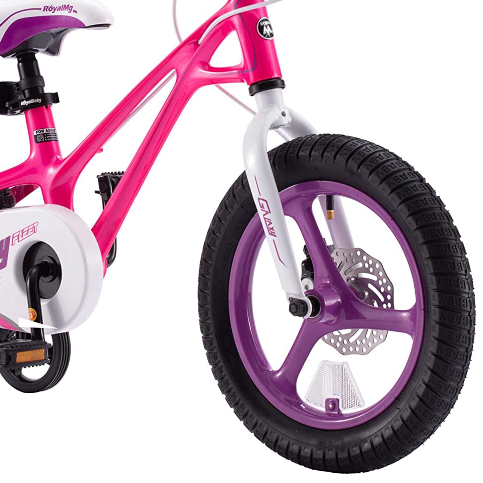 RoyalBaby RoyalMg Galaxy Fleet 14 Inch Kids Bicycle w/ Training Wheels, Fuchsia - VMInnovations