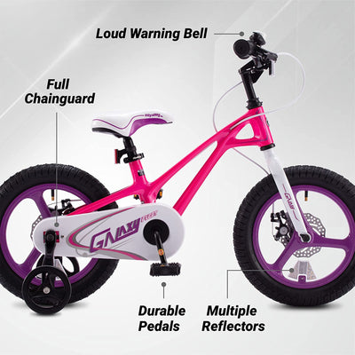 RoyalBaby RoyalMg Galaxy Fleet 14 Inch Kids Bicycle w/ Training Wheels, Fuchsia