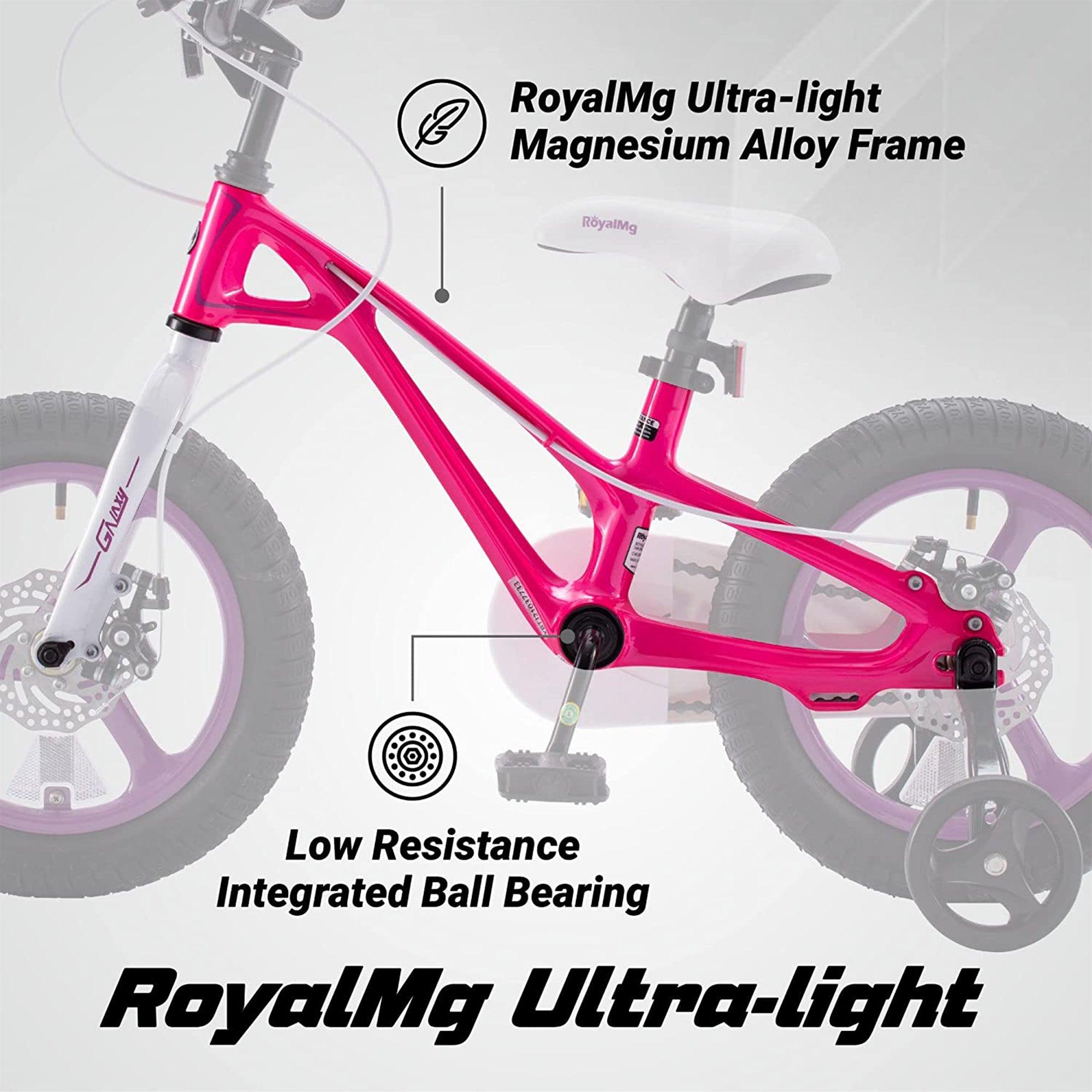 RoyalBaby RoyalMg Galaxy Fleet 14 Inch Kids Bicycle w/ Training Wheels, Fuchsia - VMInnovations