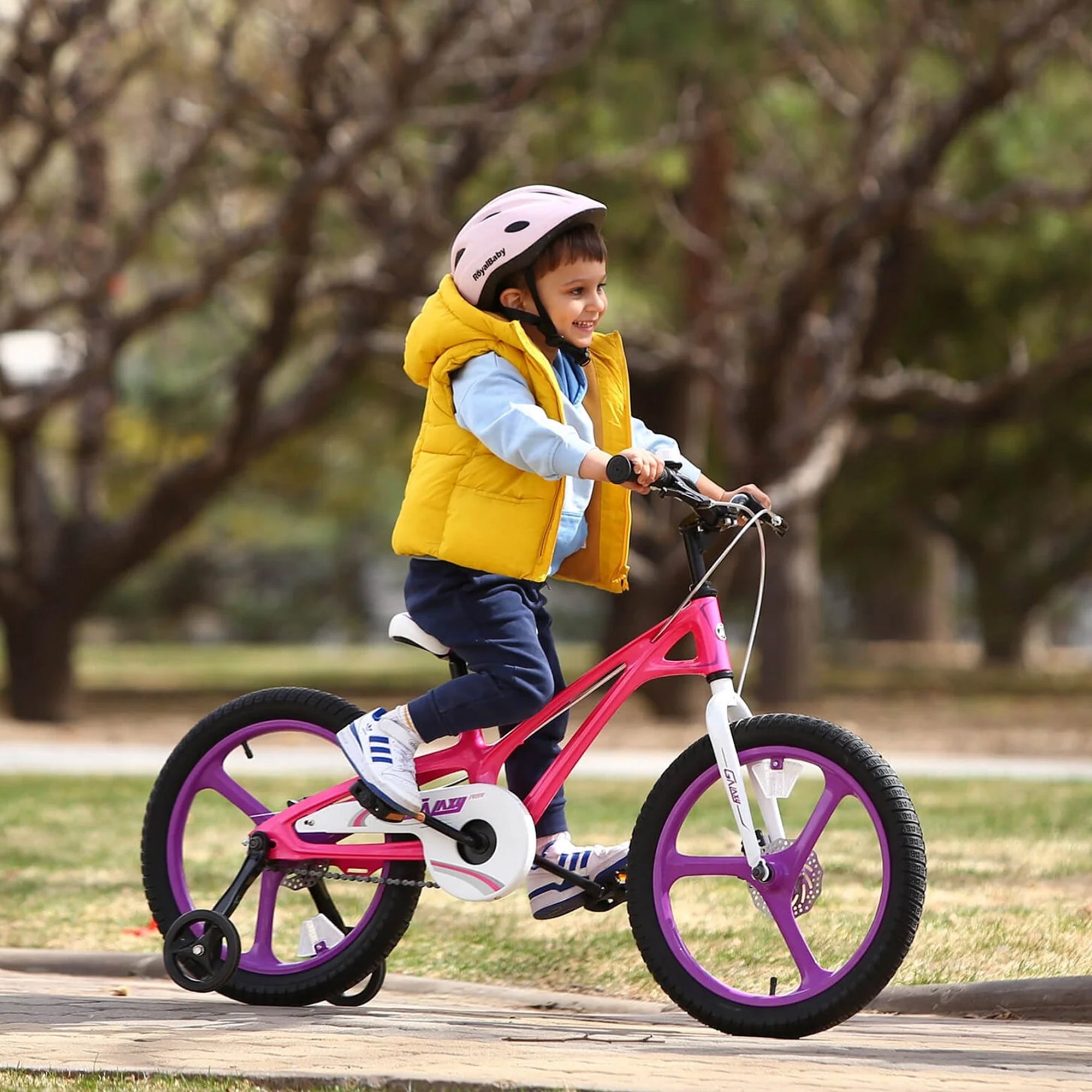 RoyalBaby RoyalMg Galaxy Fleet 14 Inch Kids Bicycle w/ Training Wheels, Fuchsia - VMInnovations
