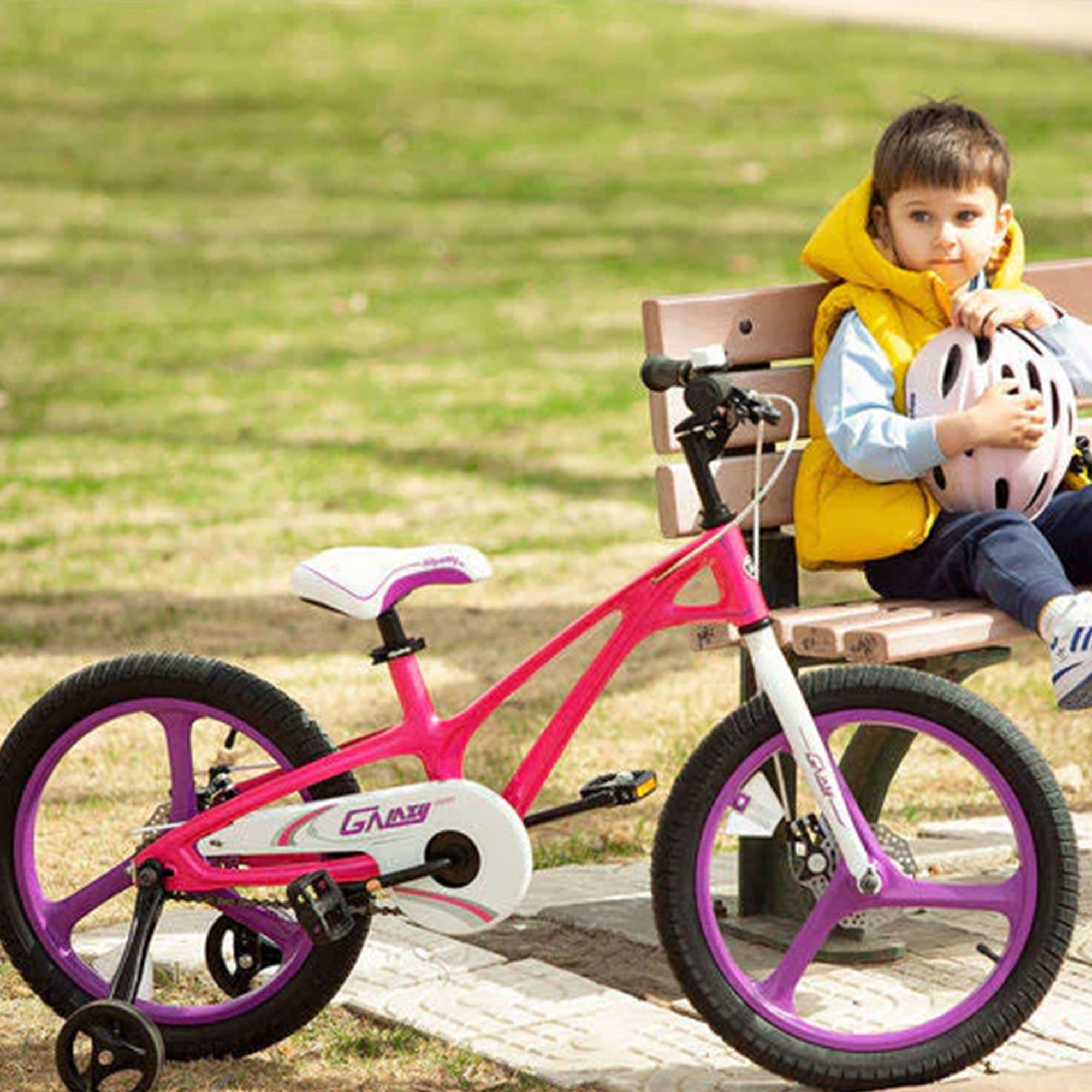 RoyalBaby RoyalMg Galaxy Fleet 14 Inch Kids Bicycle w/ Training Wheels, Fuchsia - VMInnovations
