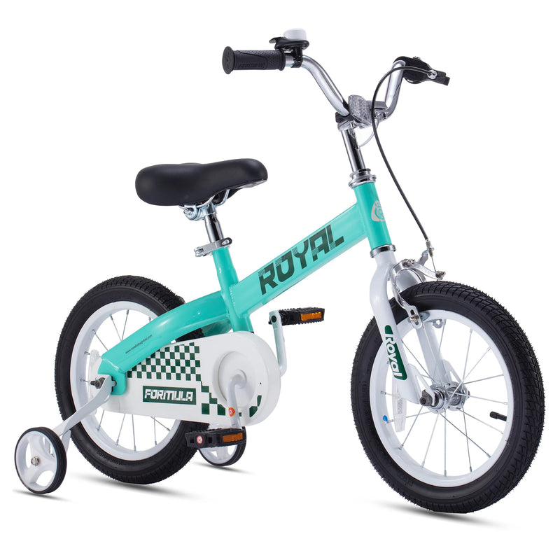 RoyalBaby Formula 14 Inch Bike with Training Wheels & Coaster Brake, Green(Used)