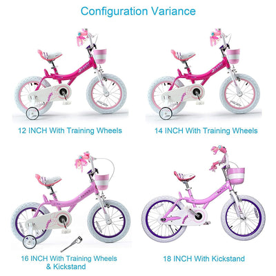 RoyalBaby 18" Kids Bike w/Kickstand, Dual Brakes, Basket & Bell, Pink (Open Box) - VMInnovations
