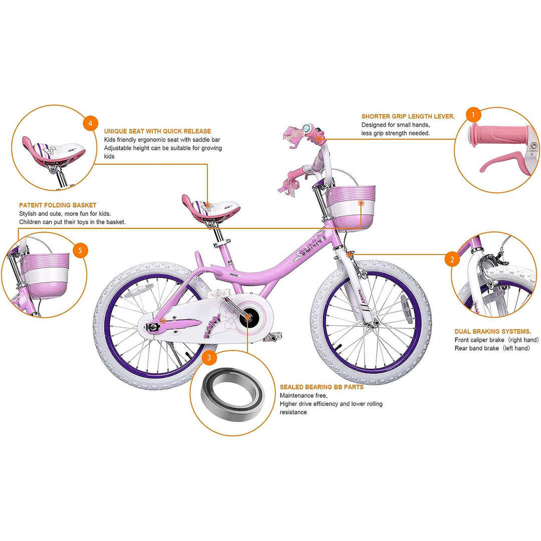 RoyalBaby 18" Kids Bike w/Kickstand, Dual Brakes, Basket & Bell, Pink (Open Box)