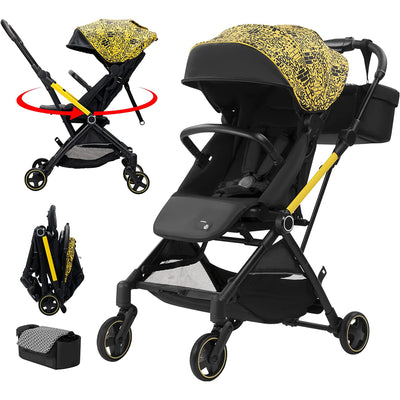 RoyalBaby 360 Reversible Seat Compact Portable Travel Stroller, Black/Yellow