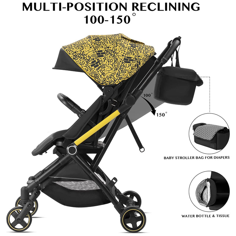 RoyalBaby Reversible Seat Compact Travel Stroller, Black/Yellow (Open Box)