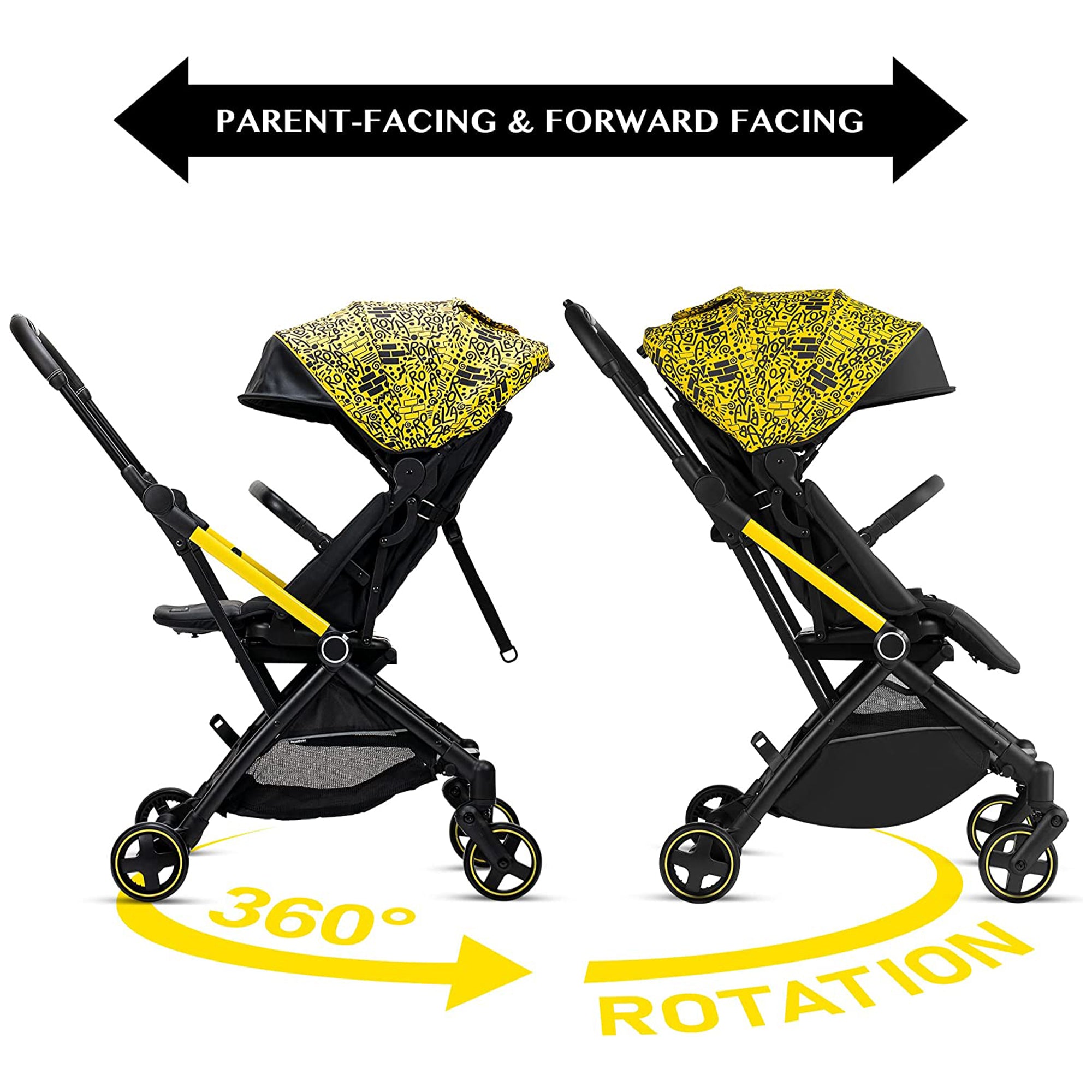 RoyalBaby 360 Reversible Seat Compact Portable Stroller, Black/Yellow (Used) - VMInnovations