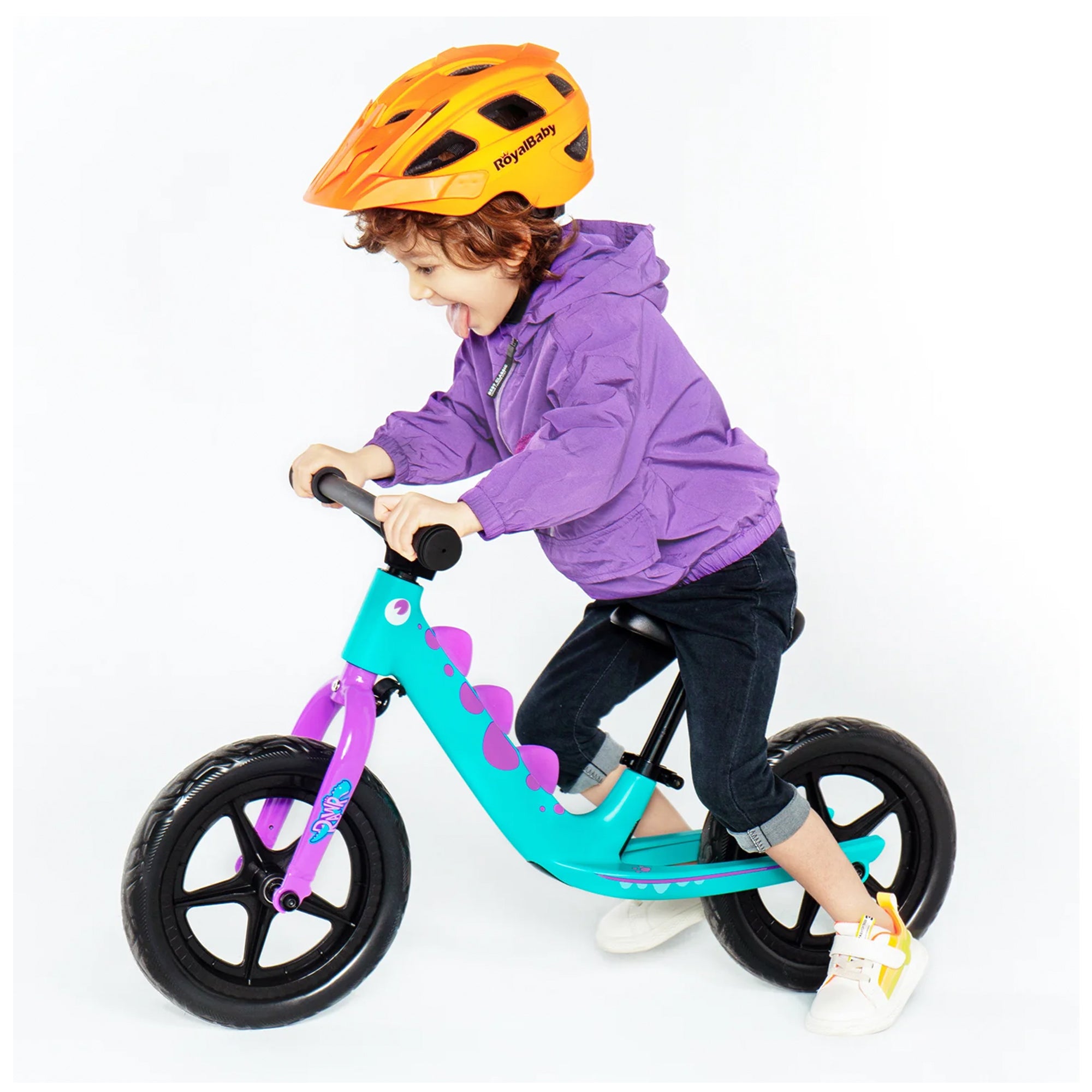 RoyalBaby Dinosaur 12 Inch Frame Toddler Kids Balance Bike, Teal (Used) - VMInnovations