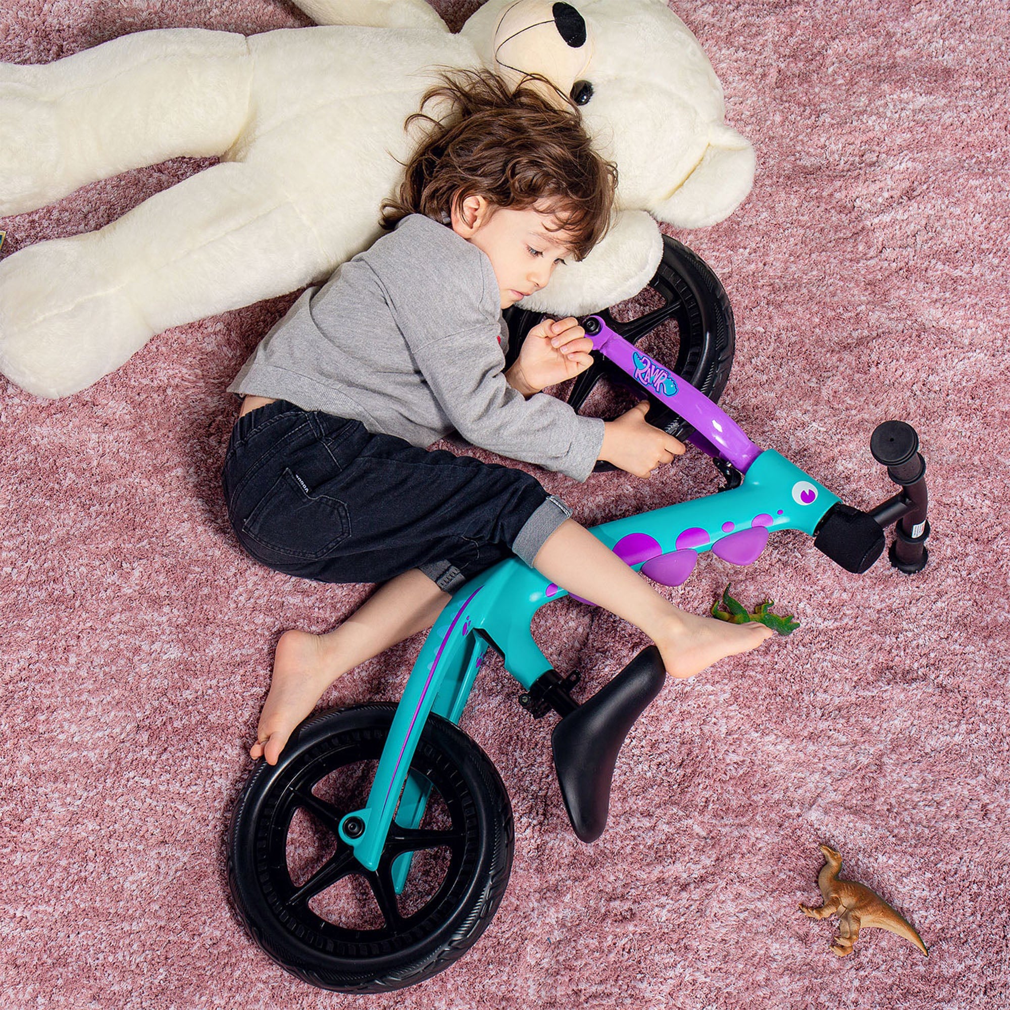 RoyalBaby Dinosaur 12 Inch Frame Toddler Kids Balance Bike, Teal (Used) - VMInnovations