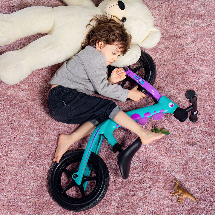 RoyalBaby Dinosaur 12 Inch Frame Toddler Kids Balance Bike, Teal (Used) - VMInnovations