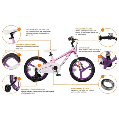 RoyalBaby Moon-5 16" Kids Bicycle w/Training Wheels & Kickstand, Pink (Open Box) - VMInnovations