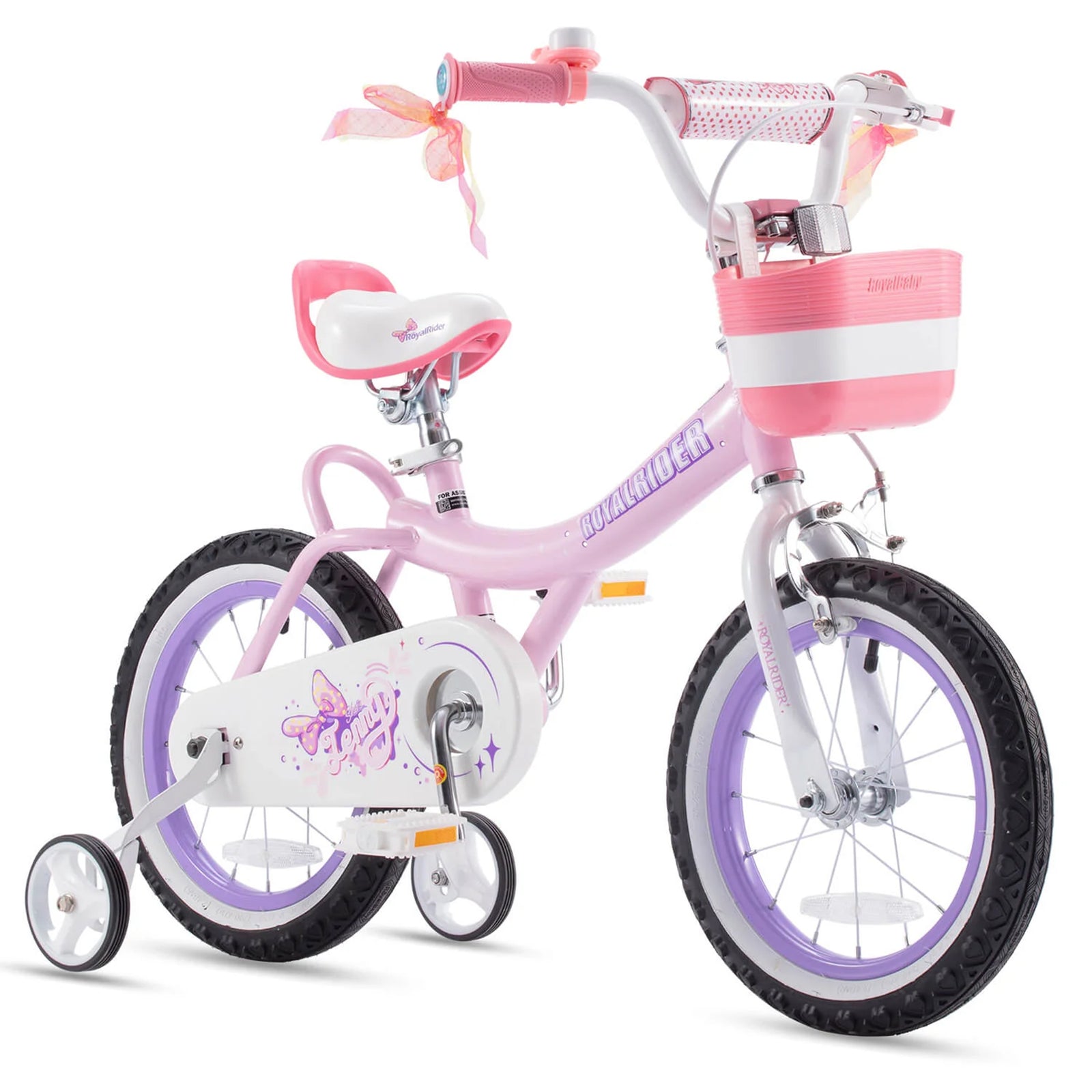 RoyalBaby 14" Kids Bike w/Training Wheels, Basket & Bell, Pink EL (Open Box) - VMInnovations