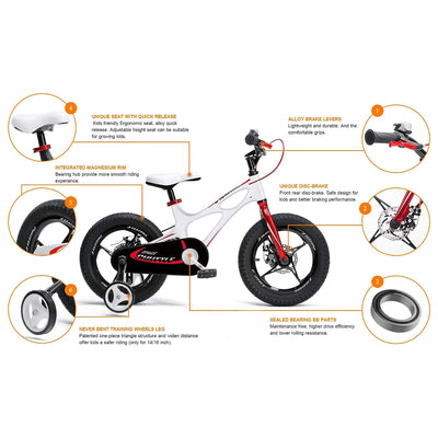 RoyalBaby Space Shuttle 16" Magnesium Alloy Kids Bicycle, White & Red (Open Box) - VMInnovations