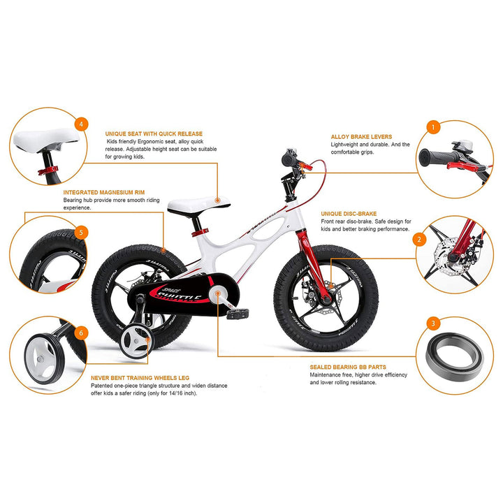 RoyalBaby Space Shuttle 16" Magnesium Alloy Kids Bicycle, White & Red (Open Box)