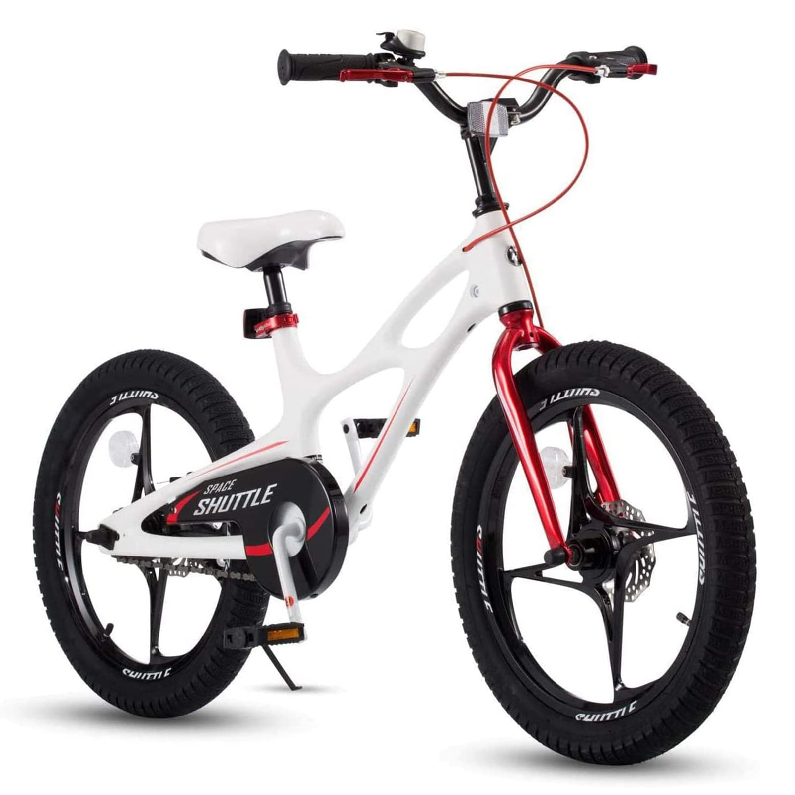 RoyalBaby Space Shuttle 18" Magnesium Alloy Kids Bicycle w/2 Disc Brakes, White - VMInnovations