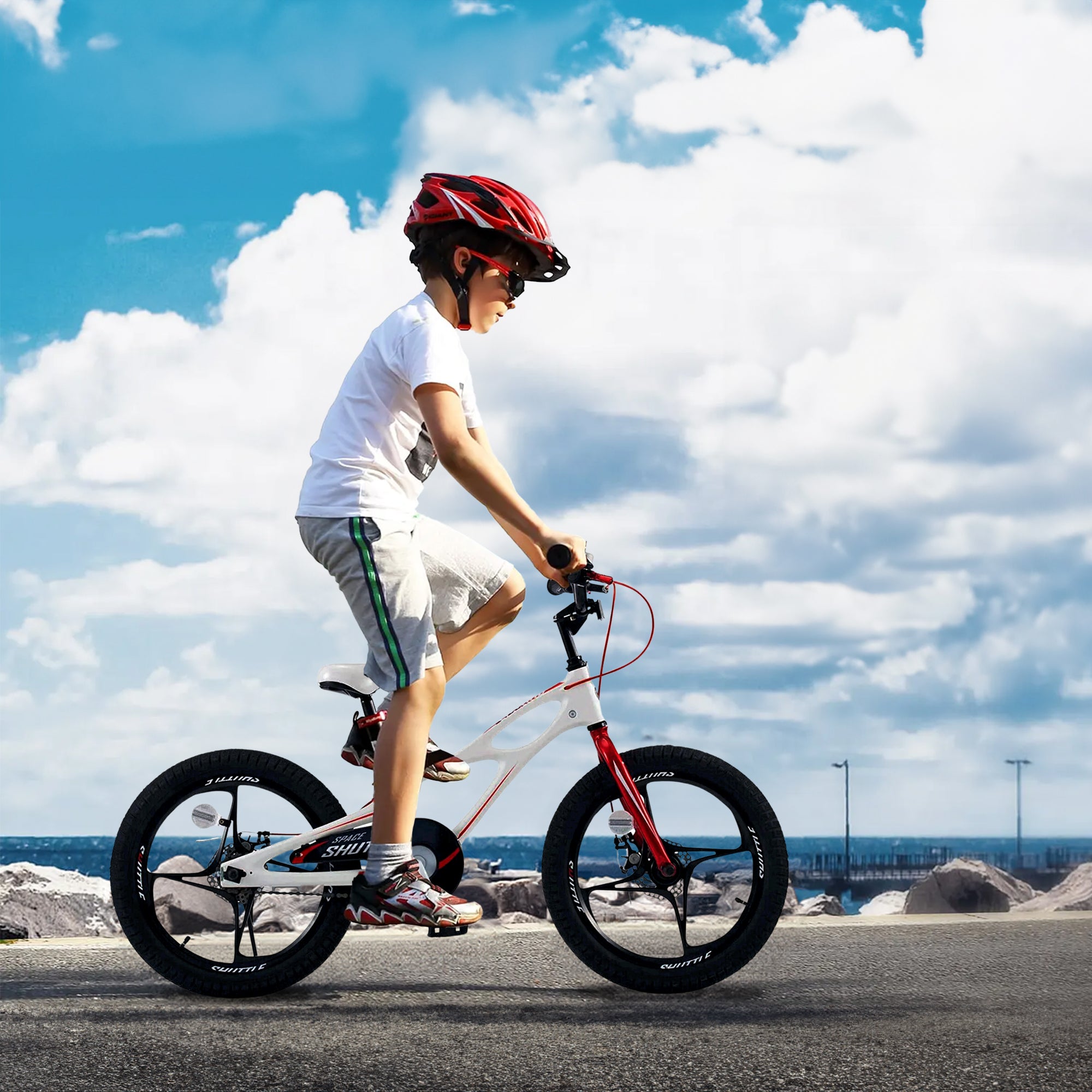 RoyalBaby Space Shuttle 18" Alloy Kids Bicycle w/2 Disc Brakes, White (Open Box) - VMInnovations