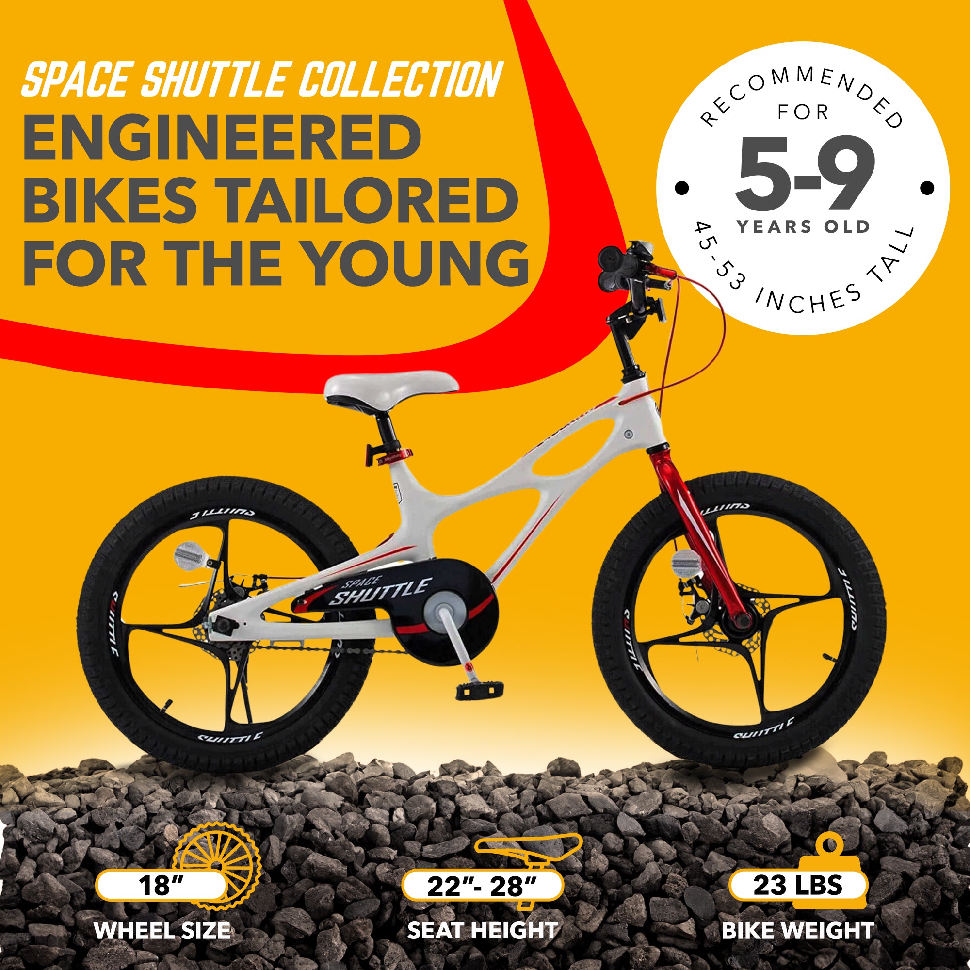 RoyalBaby Space Shuttle 18" Alloy Kids Bicycle w/2 Disc Brakes, White (Open Box) - VMInnovations
