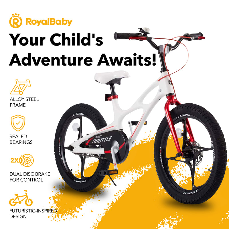 RoyalBaby Space Shuttle 18" Magnesium Alloy Kids Bicycle w/2 Disc Brakes, White