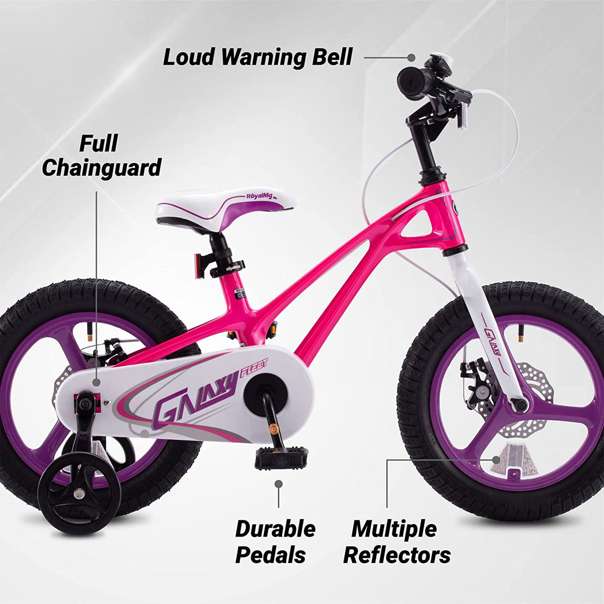 RoyalBaby RoyalMg Galaxy Fleet 16" Bicycle w/ Training Wheels, Fuchsia(Open Box) - VMInnovations