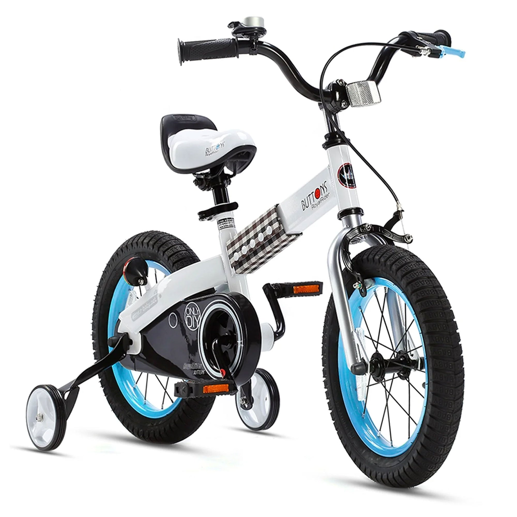 RoyalBaby Buttons 16 Inch Kids Bike with Kickstand and Training Wheels, Blue - VMInnovations