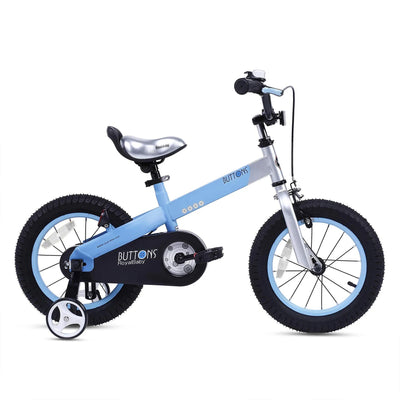 RoyalBaby Buttons 16'' Bike w/Kickstand & Training Wheels, Matte Blue (Used)