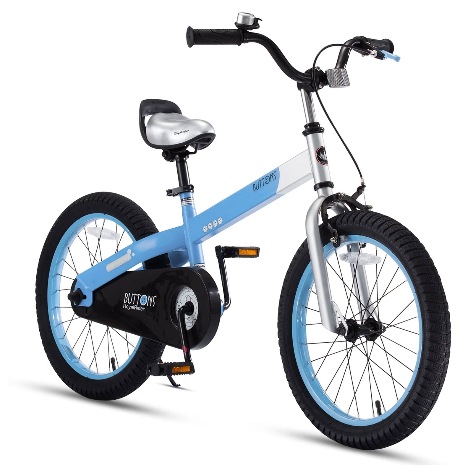 RoyalBaby Buttons 18" Kids Bike with Kickstand & Training Wheels, Matte Blue - VMInnovations