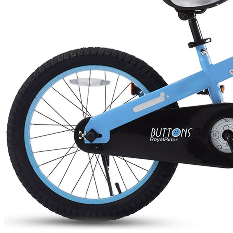 RoyalBaby Buttons 18" Bike w/Kickstand & Training Wheels, Matte Blue (Open Box)