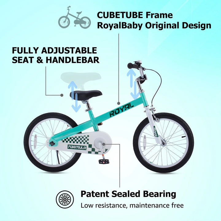 RoyalBaby Formula 16" Kids Bike with Kickstand and Training Wheels, Green (Used) - VMInnovations
