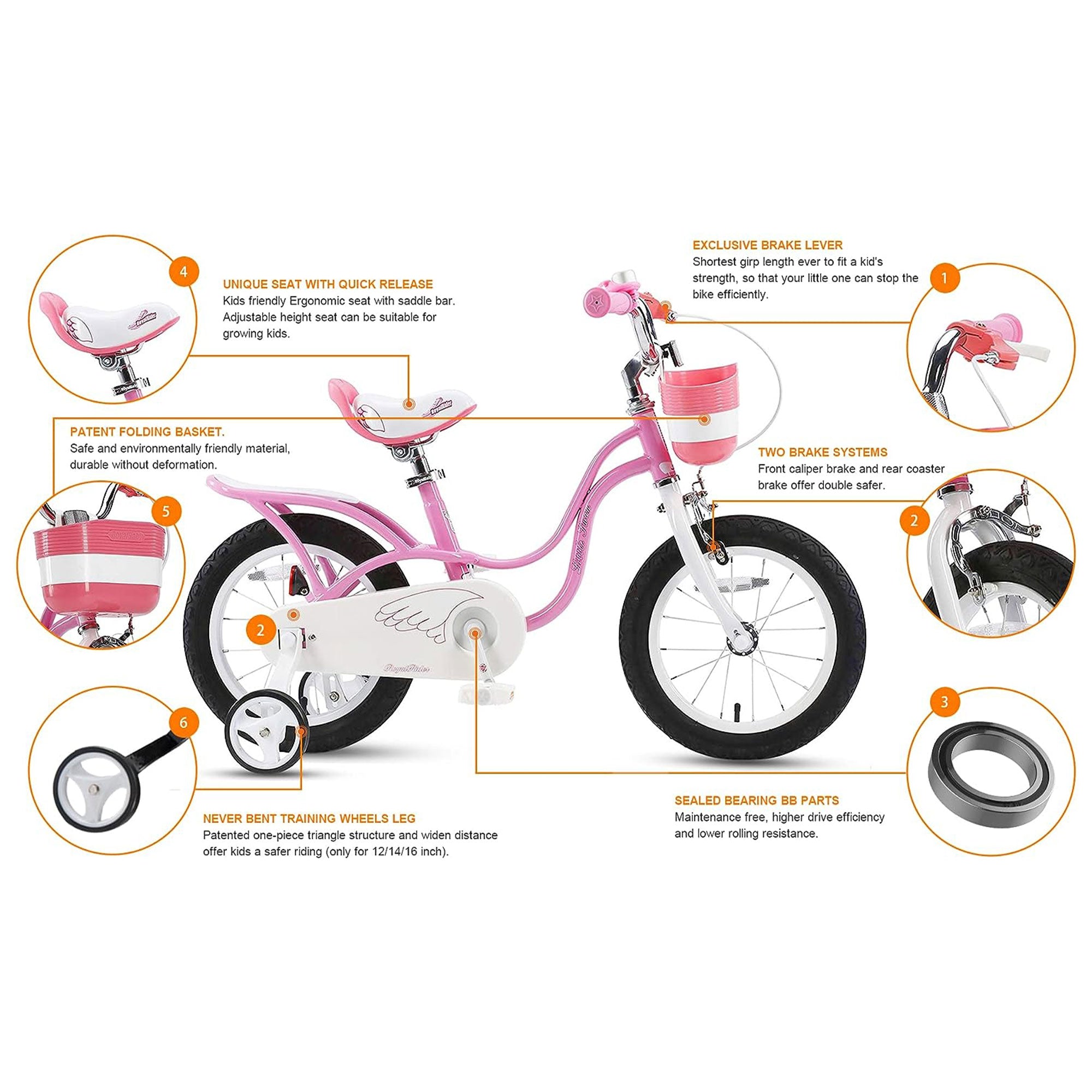RoyalBaby Little Swan 12" Carbon Steel Bicycle w/Dual Hand Brakes,Pink(Open Box) - VMInnovations