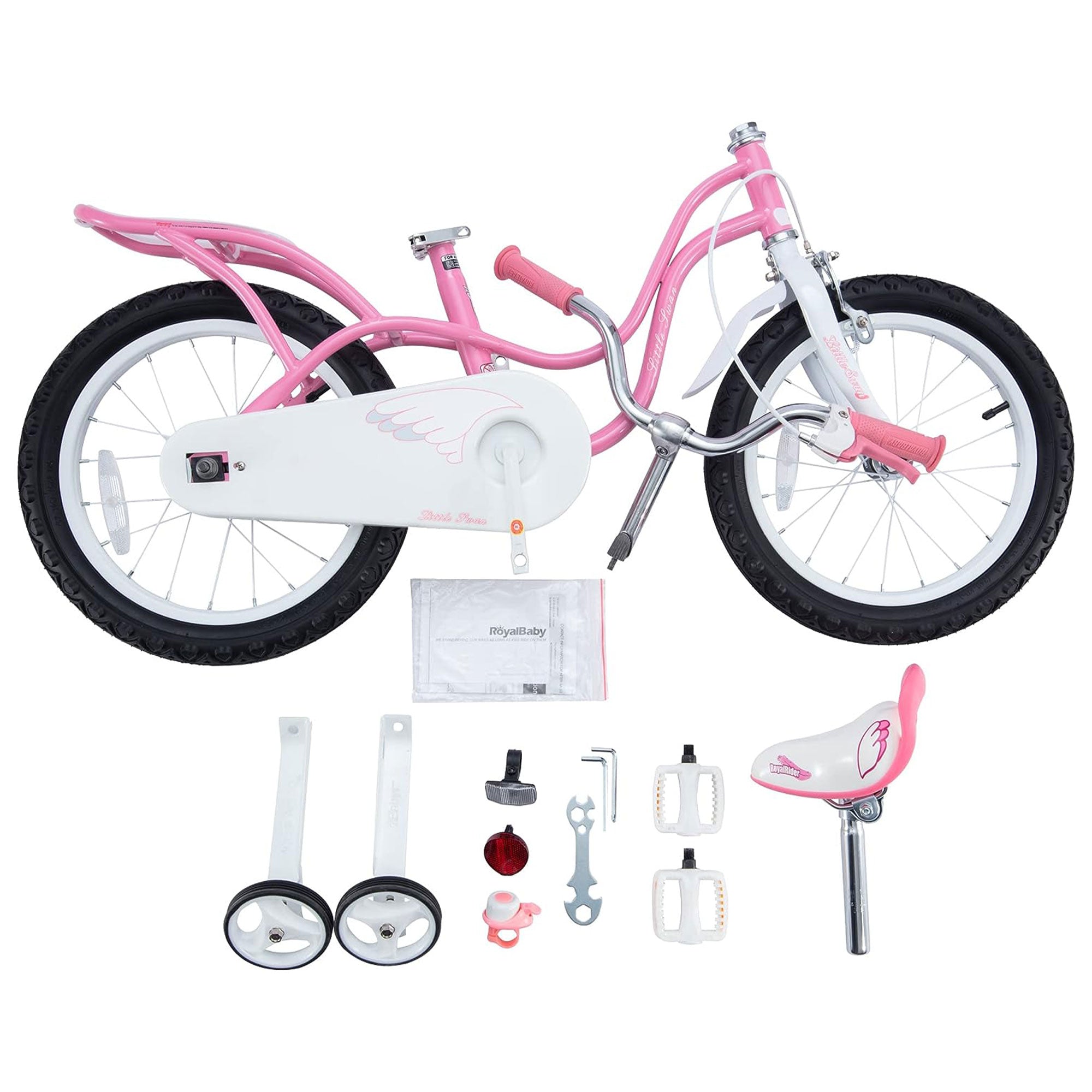 RoyalBaby Little Swan 16" Carbon Steel Bicycle w/Hand Brakes, Pink (Open Box) - VMInnovations
