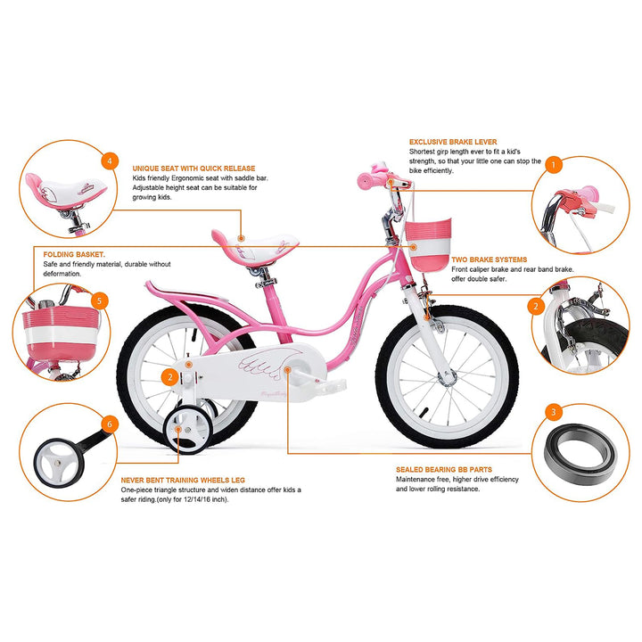 RoyalBaby Little Swan 18" Carbon Steel Kids Bicycle with Dual Hand Brakes, Pink