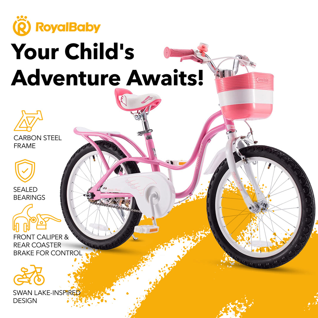 RoyalBaby Little Swan 18" Carbon Steel Kids Bicycle with Dual Hand Brakes, Pink