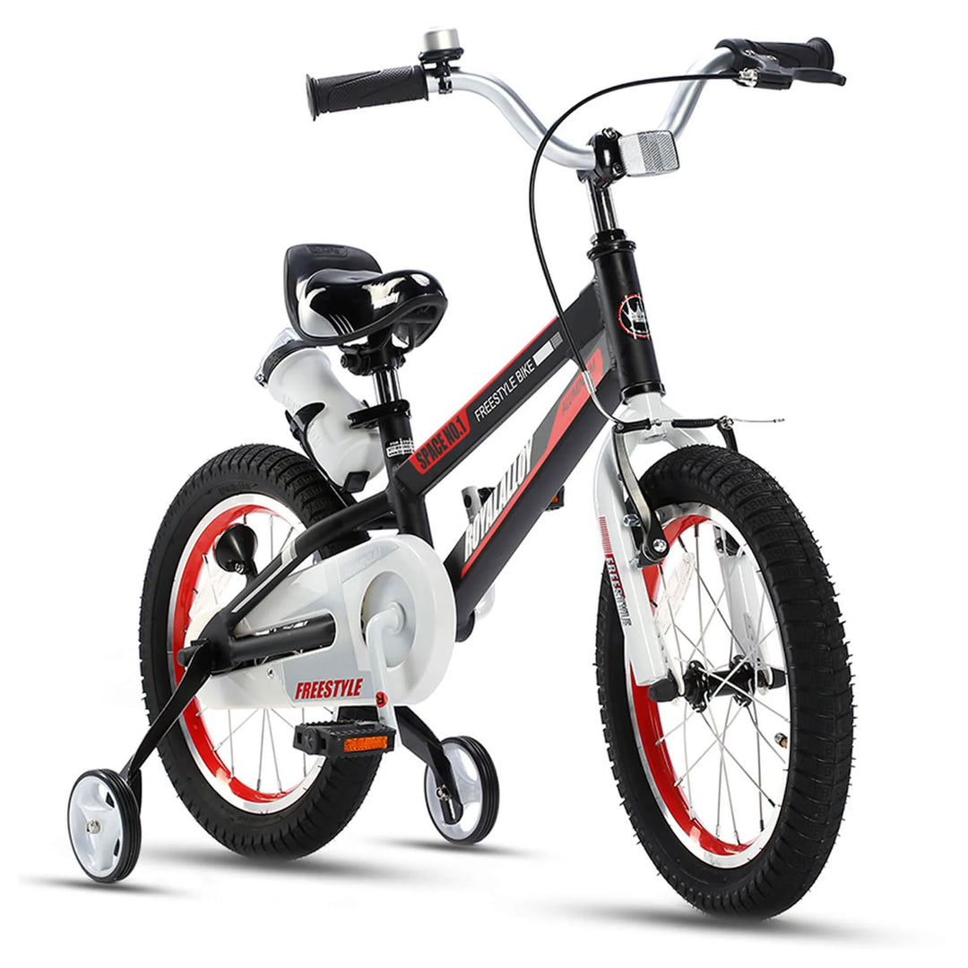 RoyalBaby Space No. 1 Freestyle 14" Kids Bike w/Training Wheels & Bottle, Black