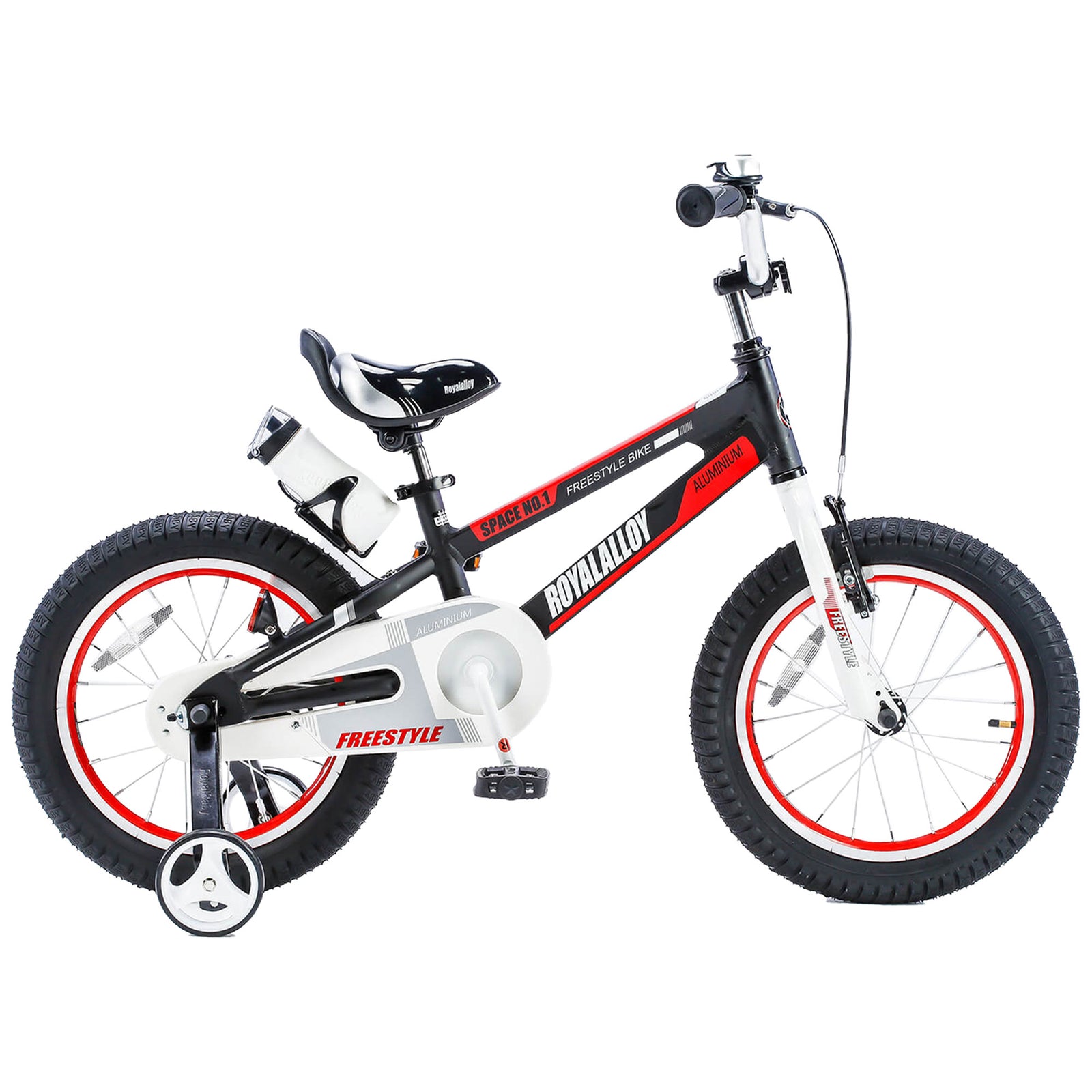 RoyalBaby Space No. 1 Freestyle 14" Kids Bike w/Training Wheels & Bottle, Black - VMInnovations