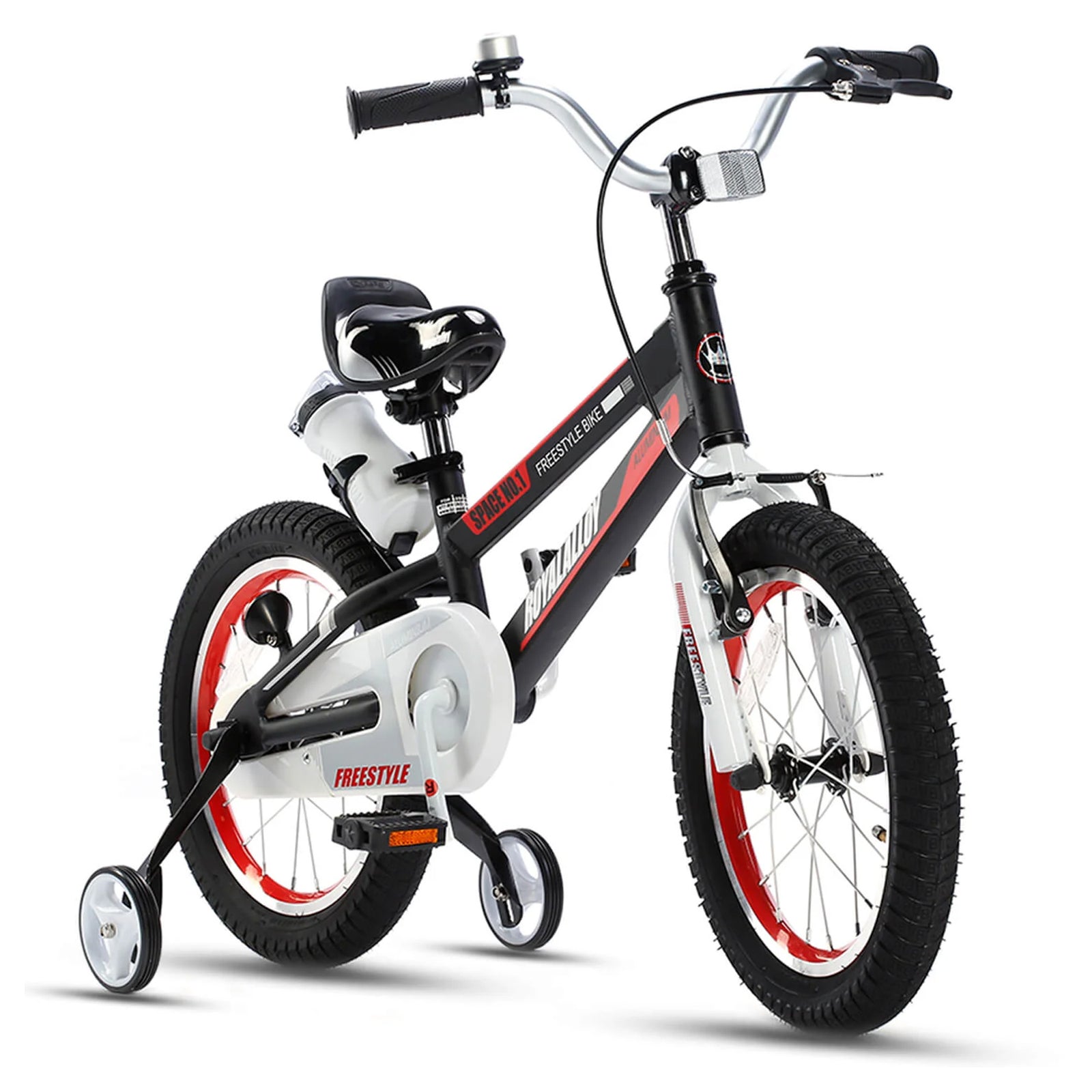 RoyalBaby Space No. 1 Freestyle 16" Kids Bike, Training Wheels & Kickstand,Black - VMInnovations