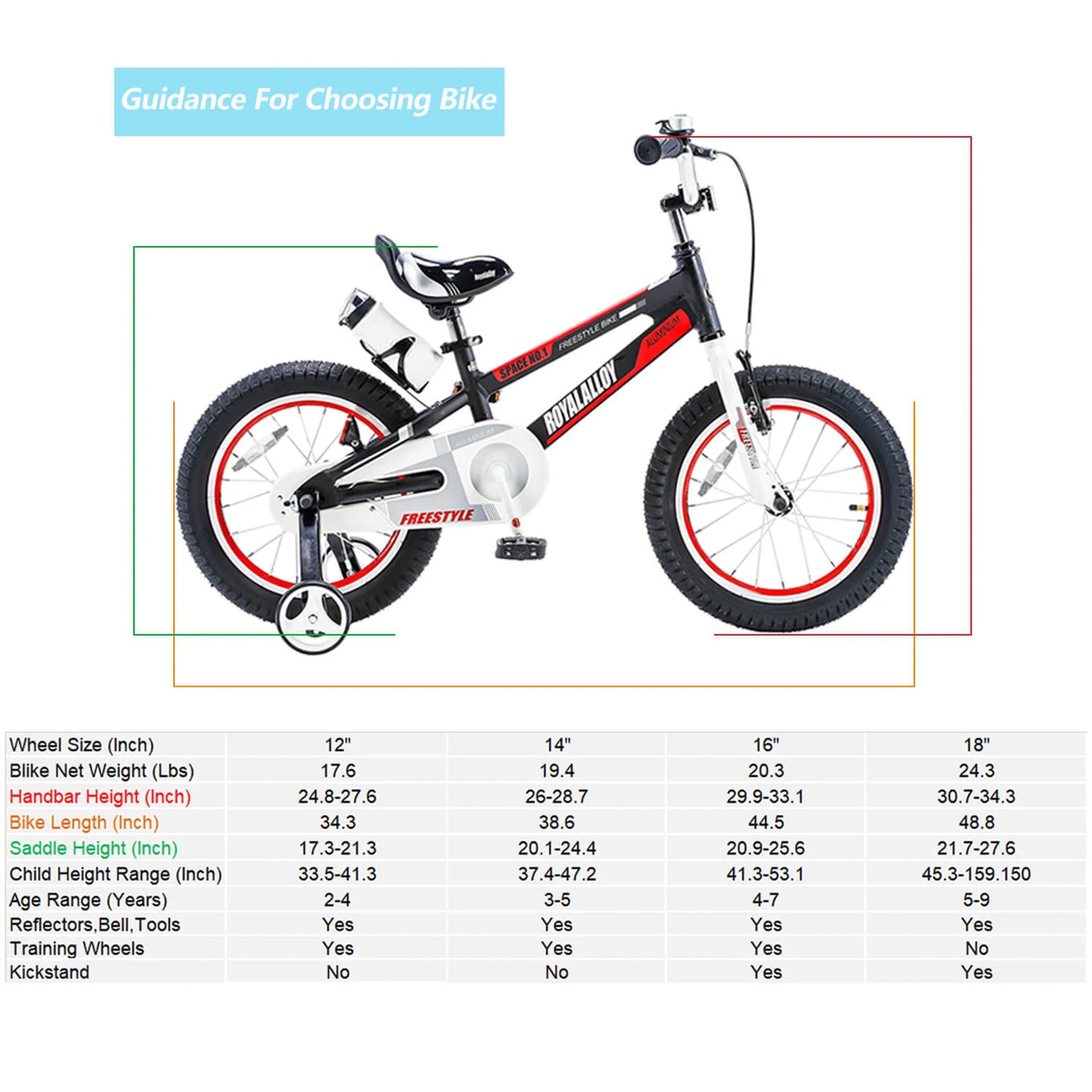 RoyalBaby Space No. 1 Freestyle 18" Kids Bike w/Kickstand & Water Bottle, Red - VMInnovations