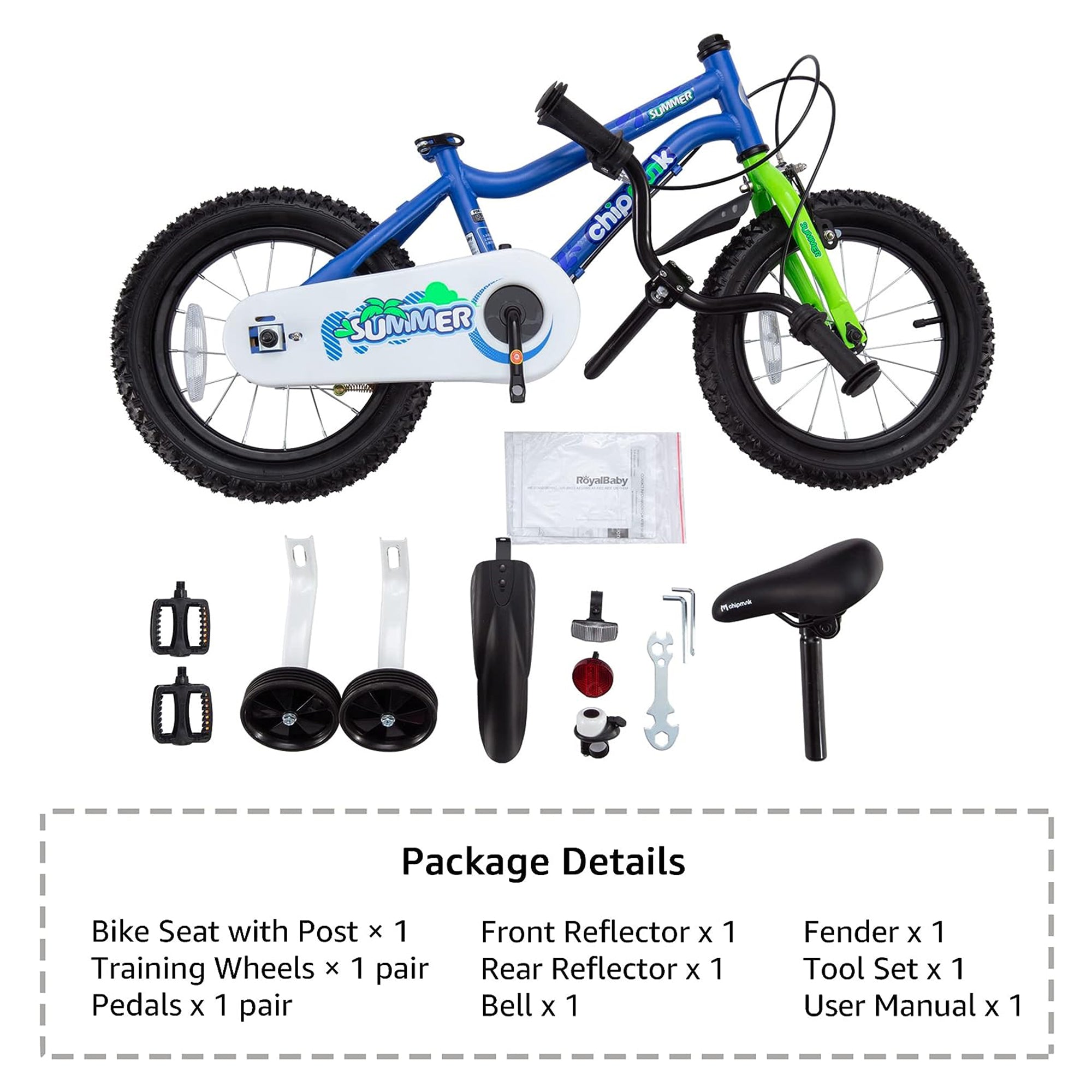 RoyalBaby Chipmunk 12" Kids Bike with Training Wheels & Bell, Blue (Open Box) - VMInnovations
