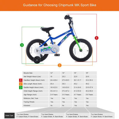 RoyalBaby Chipmunk 12" Kids Bike with Training Wheels & Bell, Blue (Open Box) - VMInnovations