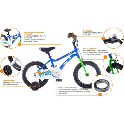 RoyalBaby Chipmunk 14" Kids Bike w/Training Wheels & Bell, Blue (Open Box) - VMInnovations
