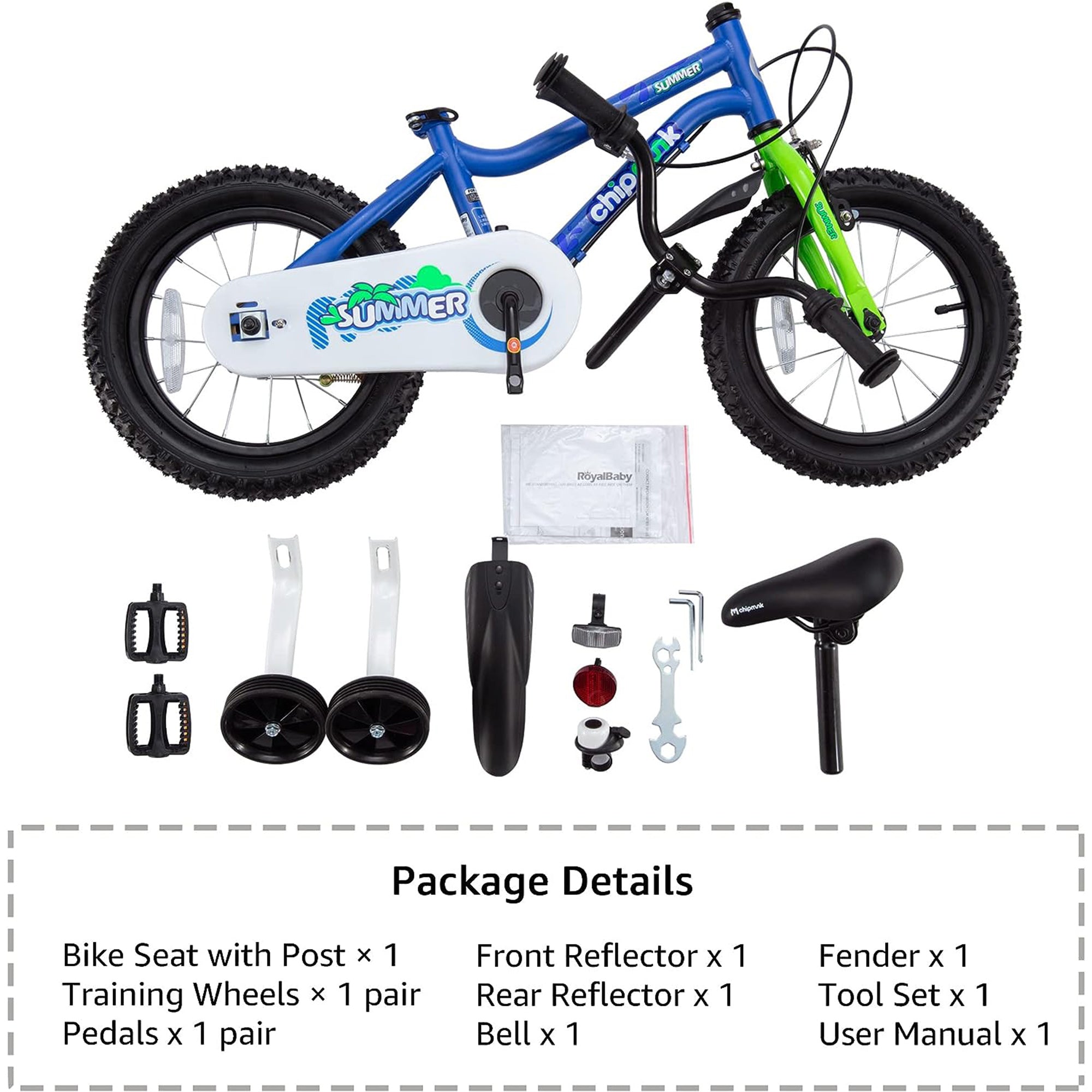 RoyalBaby 16" Kids Bike w/Training Wheels, Kickstand & Bell, Blue (For Parts) - VMInnovations