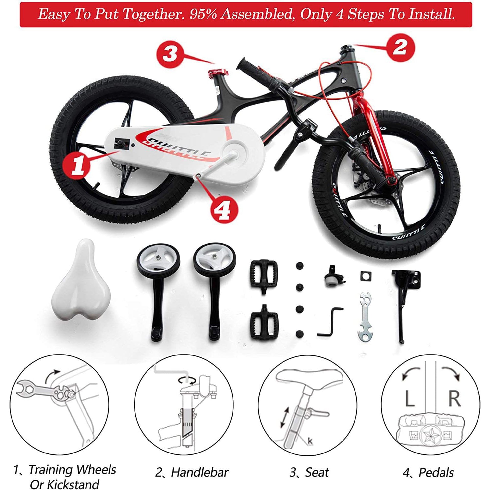 RoyalBaby Space Shuttle 14" Alloy Kids Bicycle w/2 Disc Brakes, Black (Open Box)