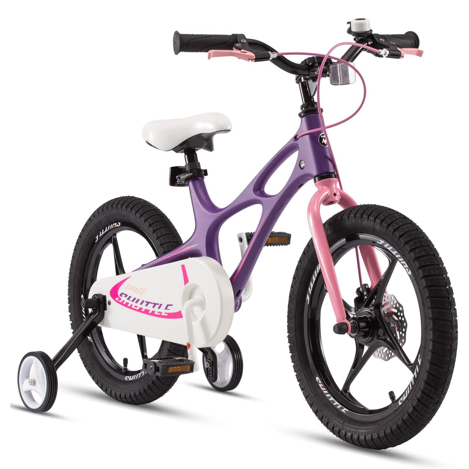 RoyalBaby Space Shuttle 14" Magnesium Alloy Kids Bike w/ Training Wheels, Purple - VMInnovations